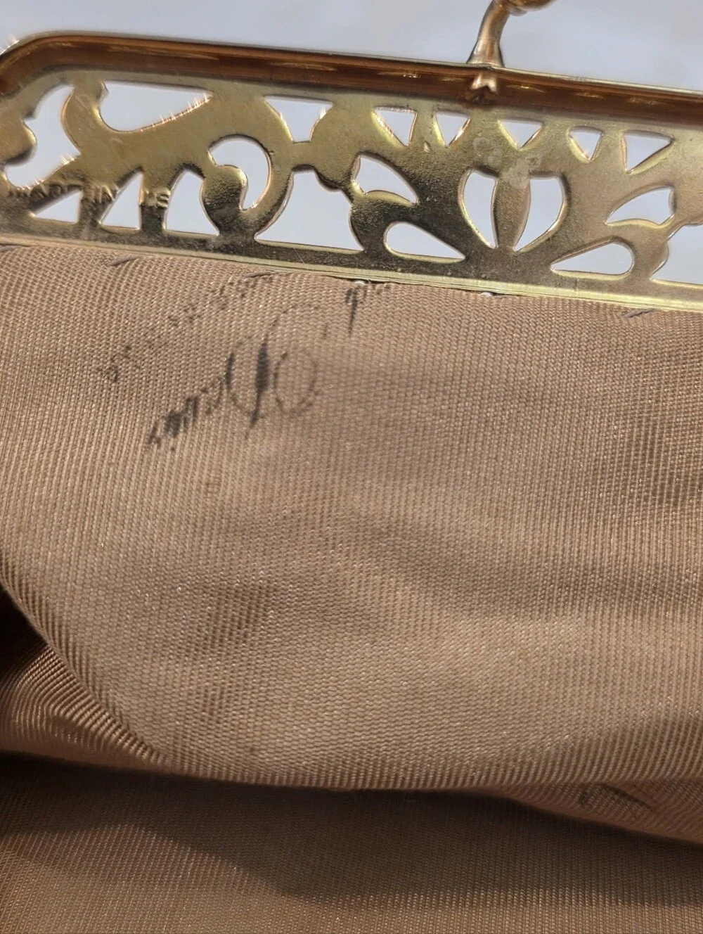 Whiting & Davis Vintage Gold Evening Bag Filigree Frame Style Model 2898